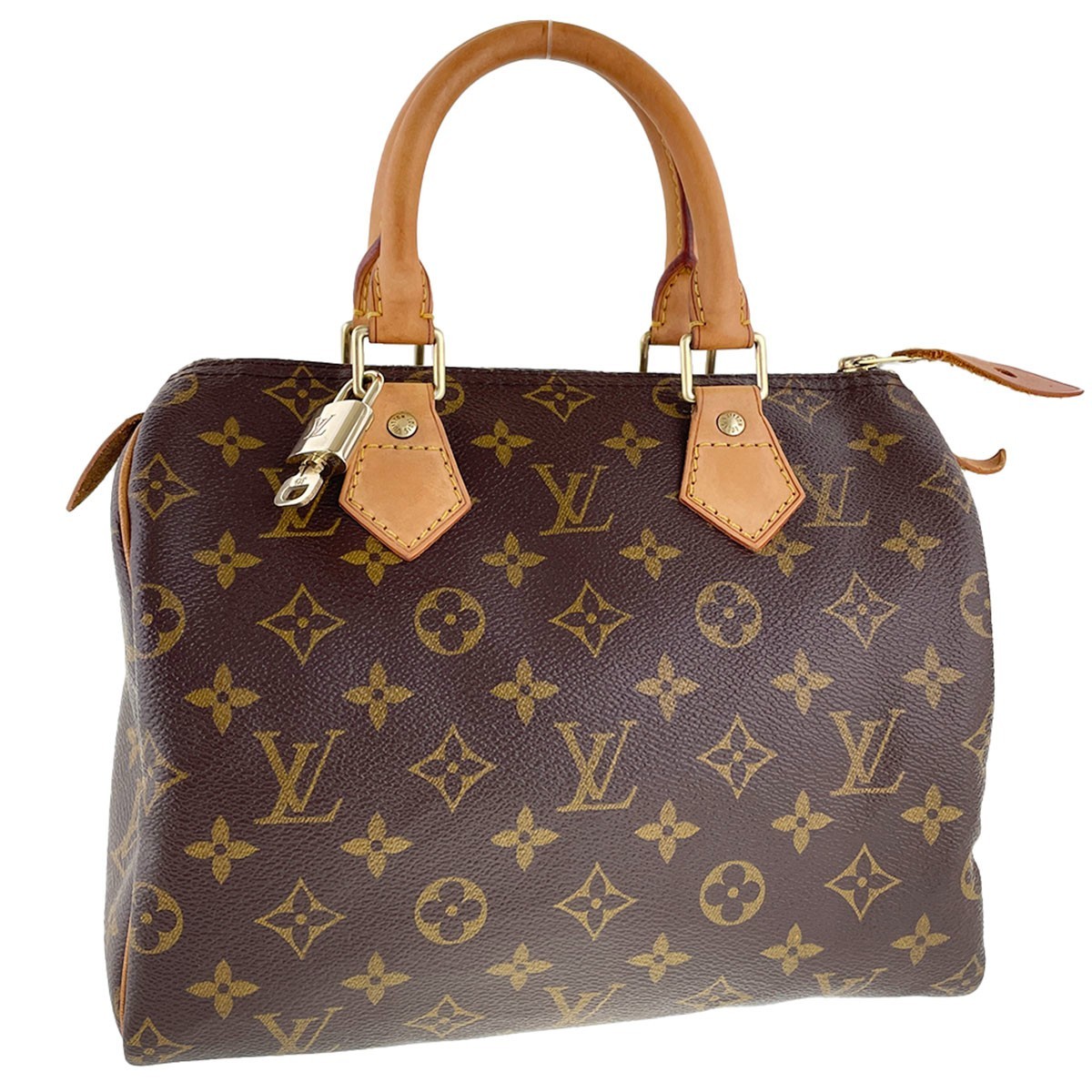 Louis Vuitton Monogram Speedy 25 Leather Fabric Brown Handbag 3675