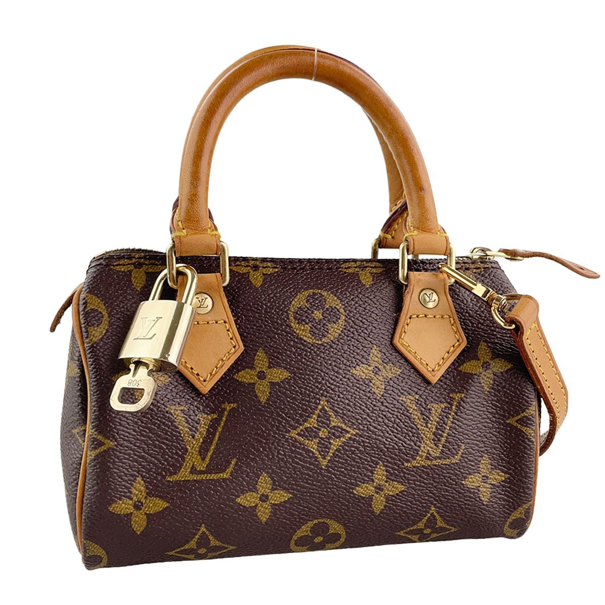 Louis Vuitton Monogram Mini speedy Leather Fabric Brown Handbag 3703
