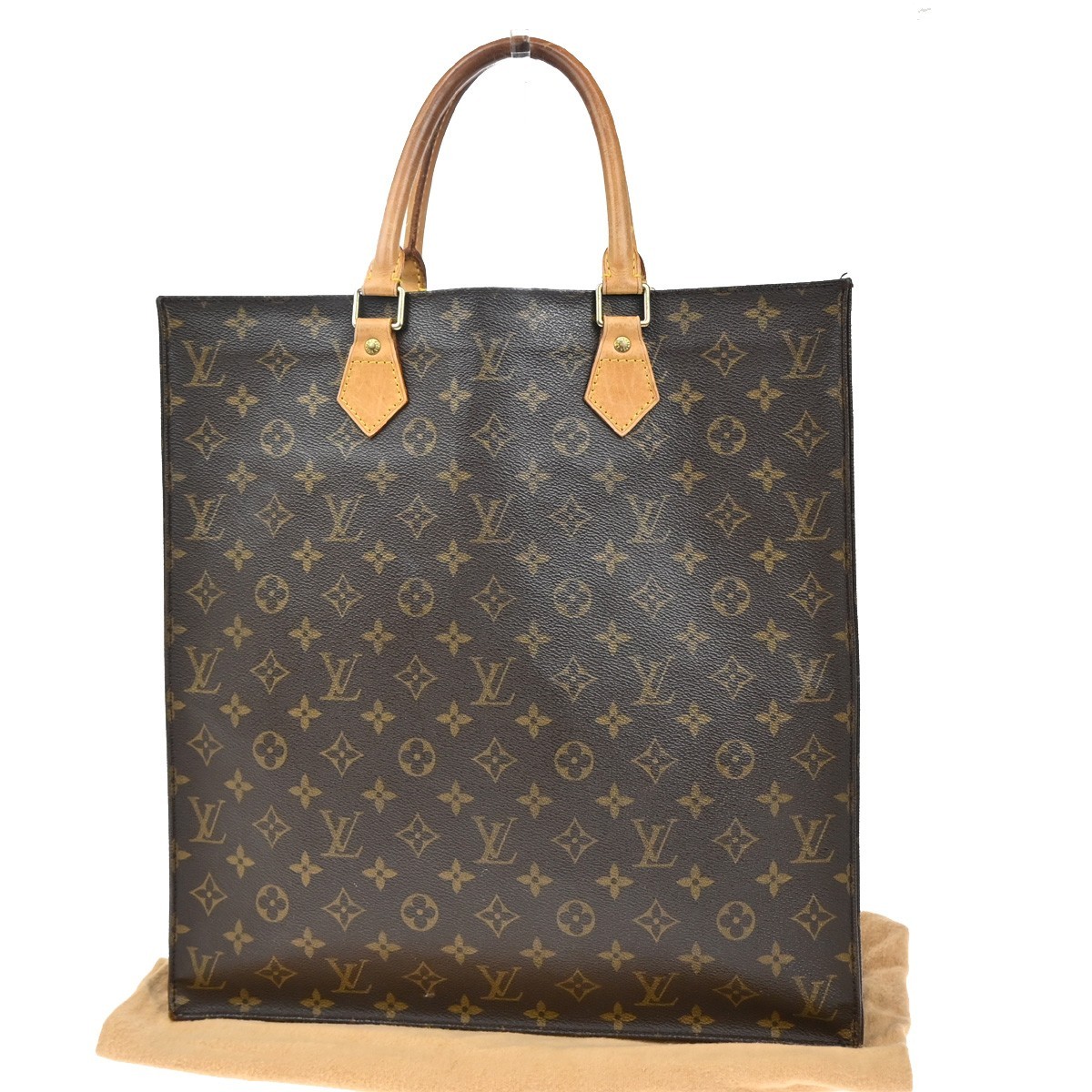 LOUIS VUITTON Logo Sac Plat Hand Tote Bag Monogram Leather Brown M51140 65CA205