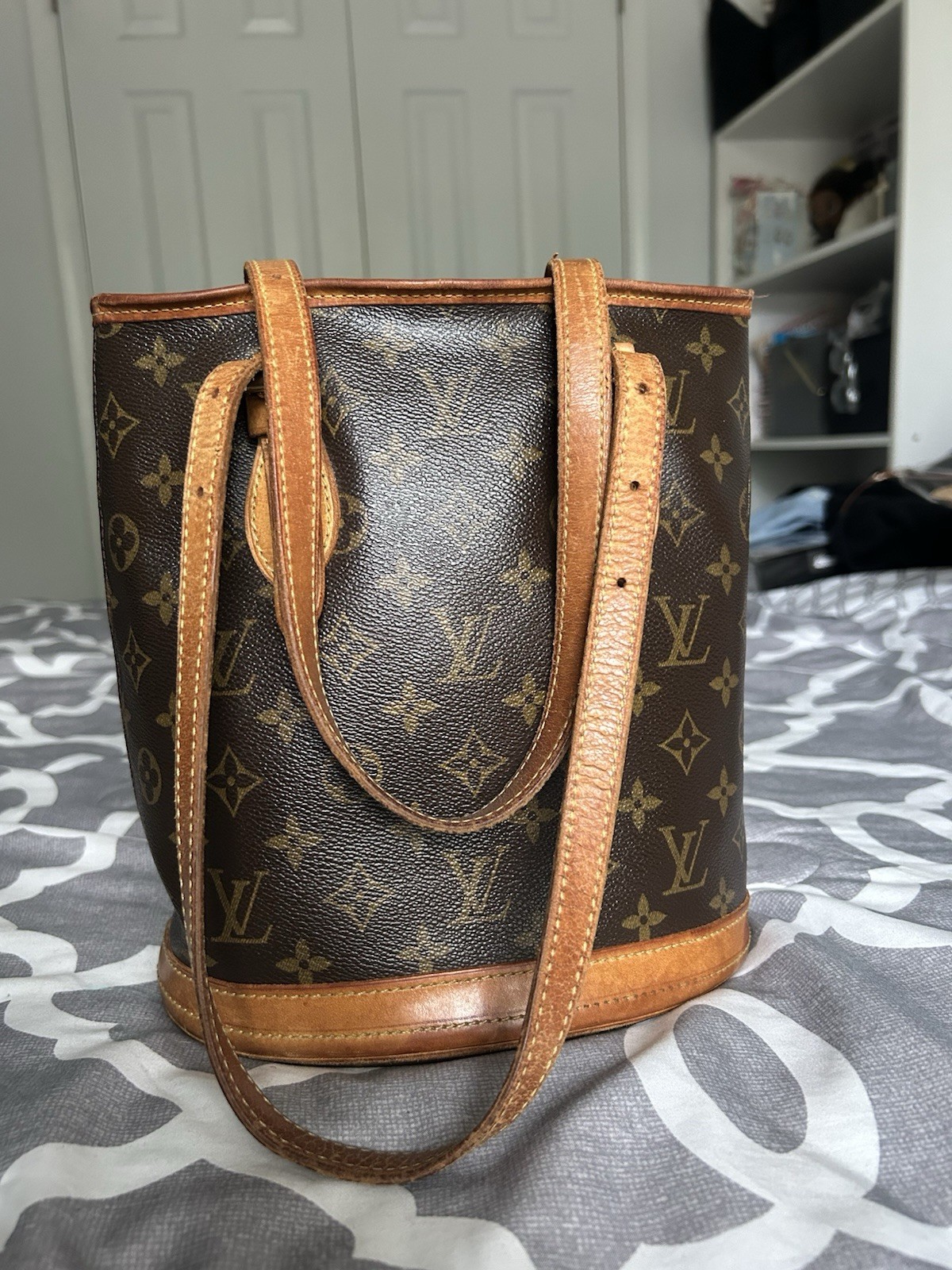 Louis Vuitton Petit Bucket Shoulder Bag Small Brown Canvas/Leather
