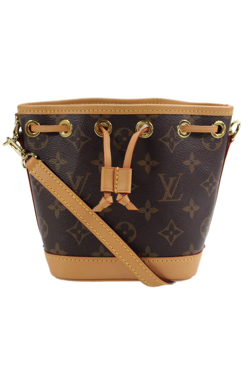 Louis Vuitton Womens Monogram Coated Canvas Nano Noe Bucket Handbag Brown