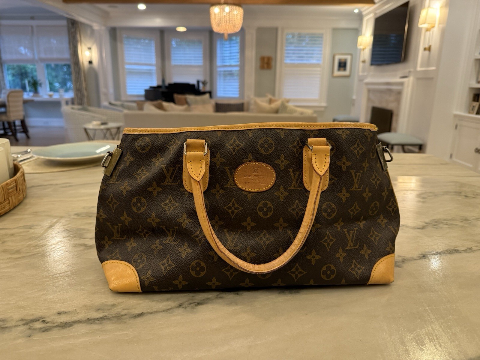 Louis Vuitton Monogram Canvas Handbag Brown Leather