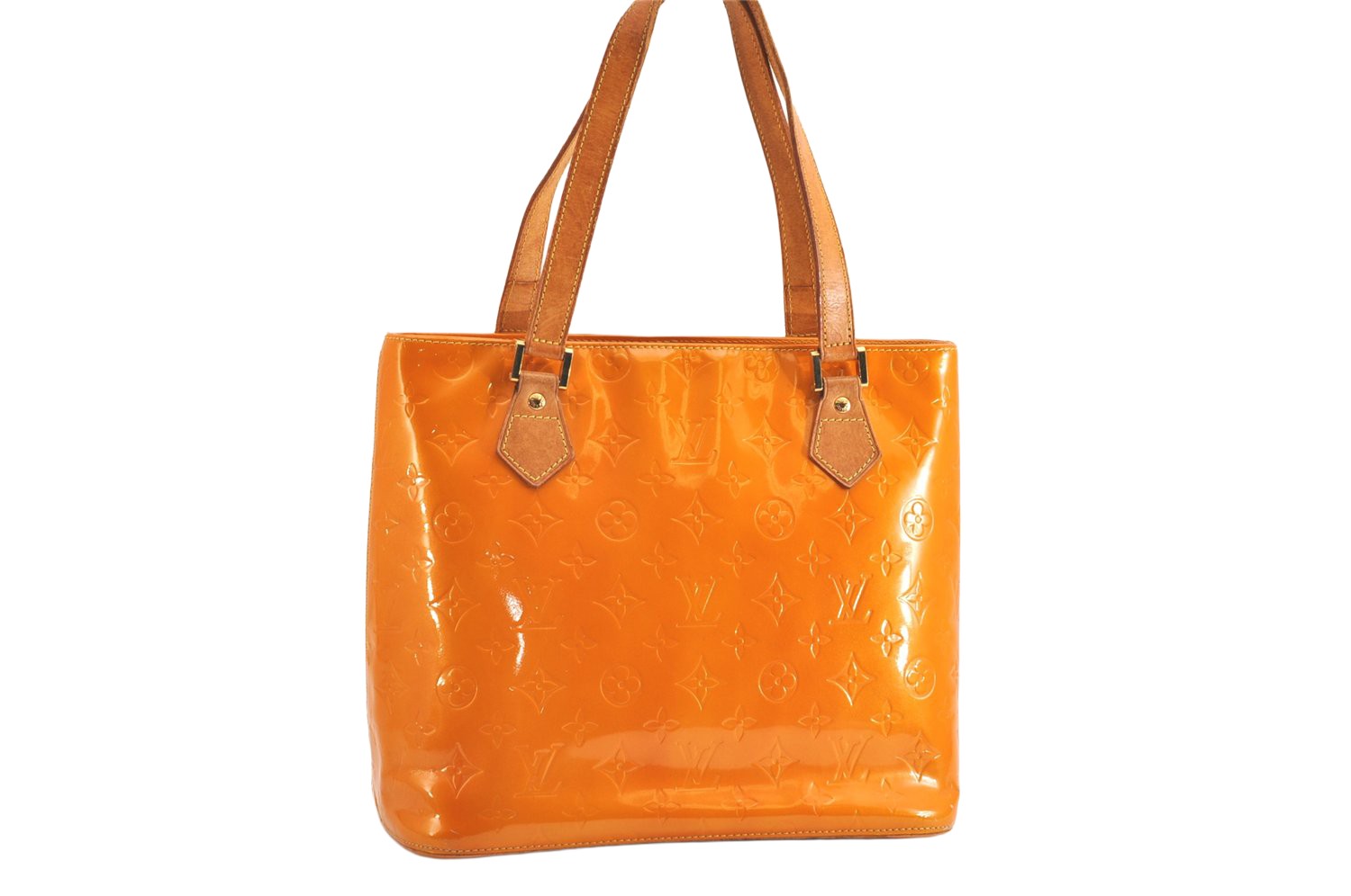 Authentic Louis Vuitton Vernis Houston Shoulder Hand Bag Yellow M91121 LV 4717N