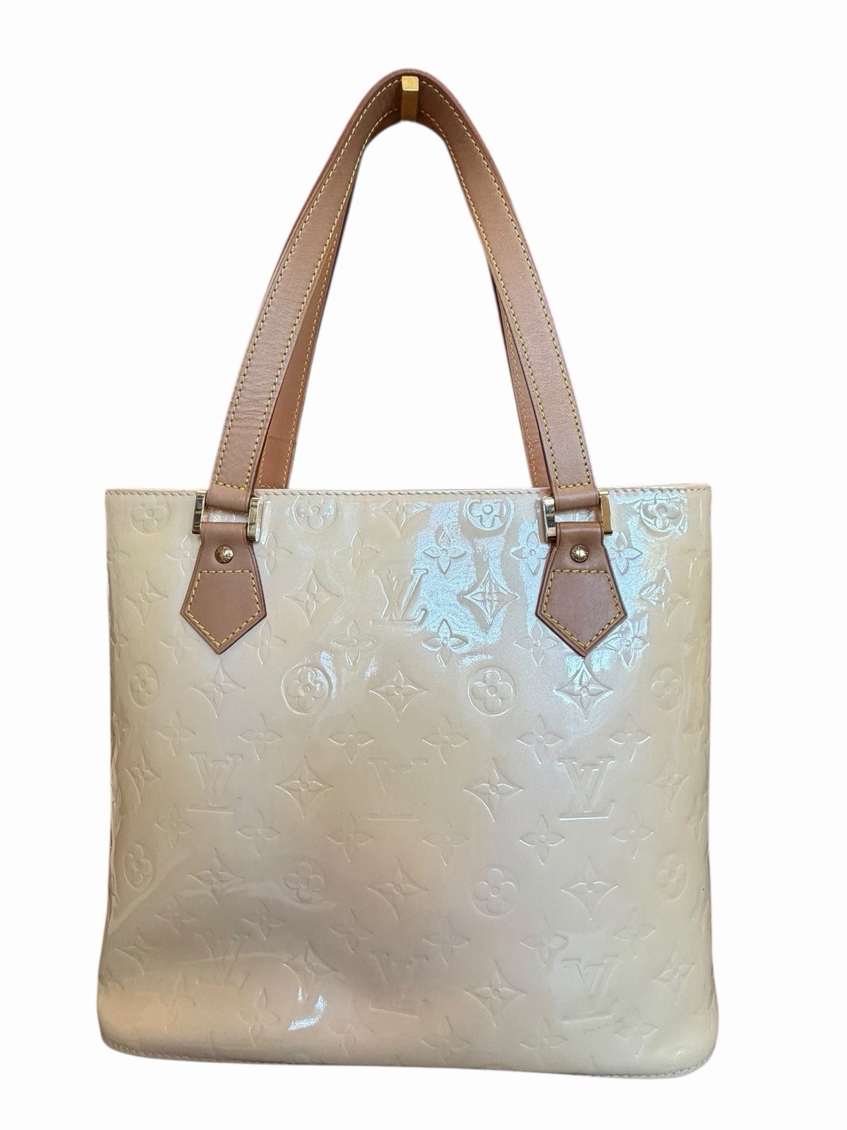 LOUIS VUITTON Monogram Vernis Houston Hand Bag Perle (Cream)
