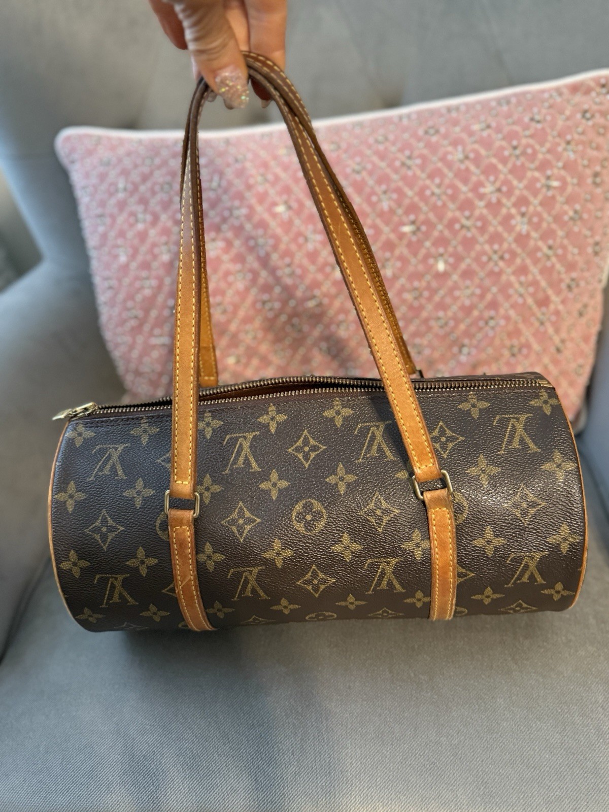 Louis Vuitton Papillon Shoulder Bag GM Brown Leather