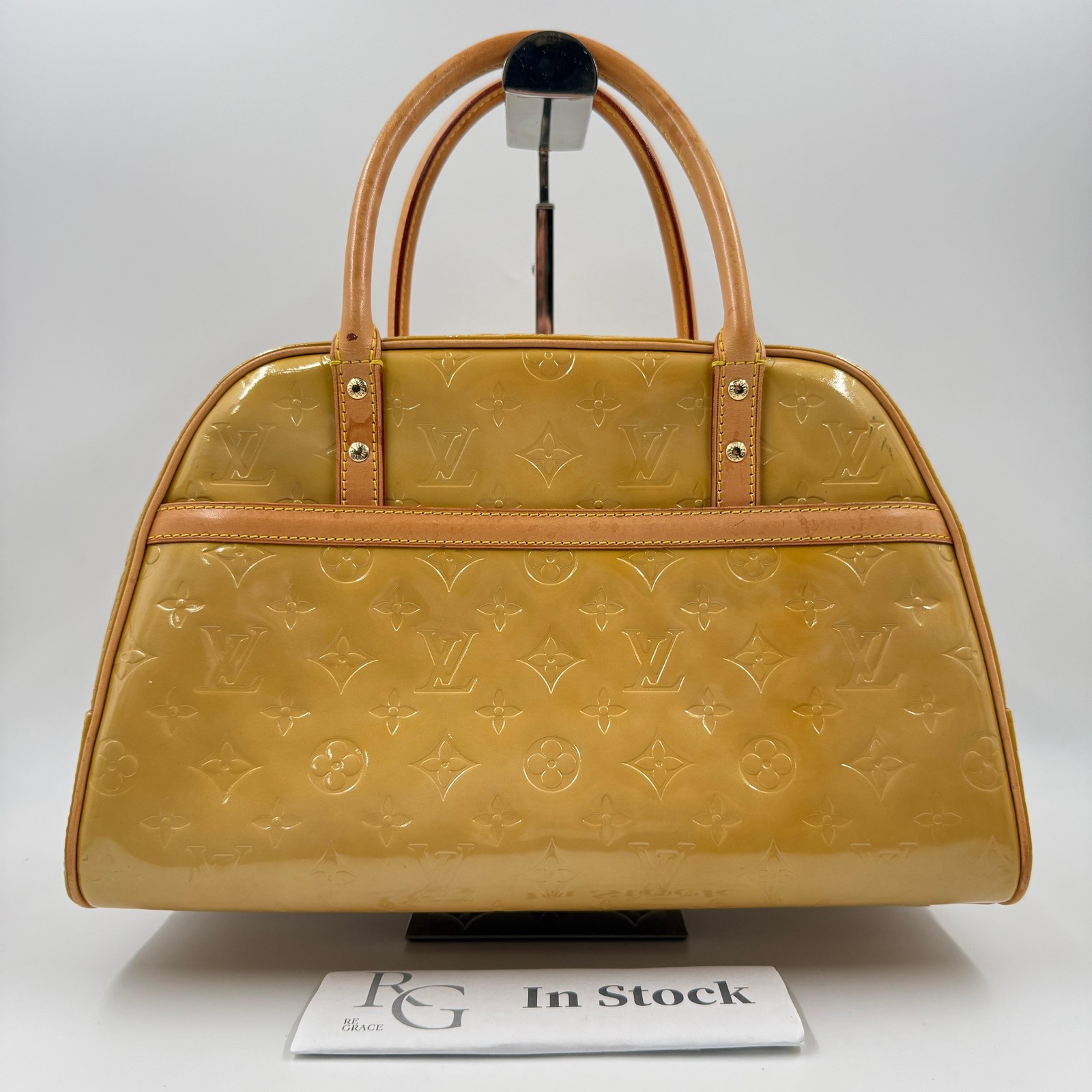 LOUIS VUITTON Monogram Vernis Tompkins Square Hand Bag Beige M91149 Auth hk3021