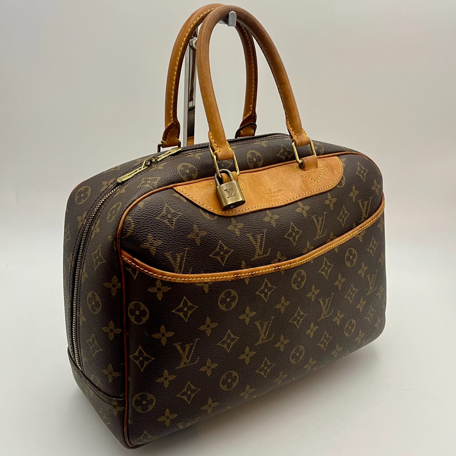 Louis Vuitton M47270 Deauville Monogram Canvas Brown Leather Handbag W/Tag B157
