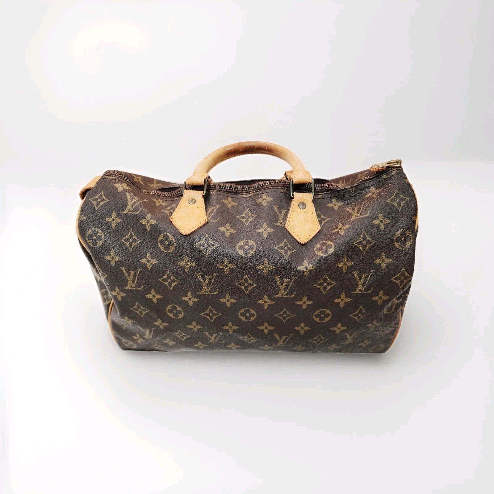 Authentic Louis Vuitton Speedy 35 Handbag Brown Leather Monogram LV Logo