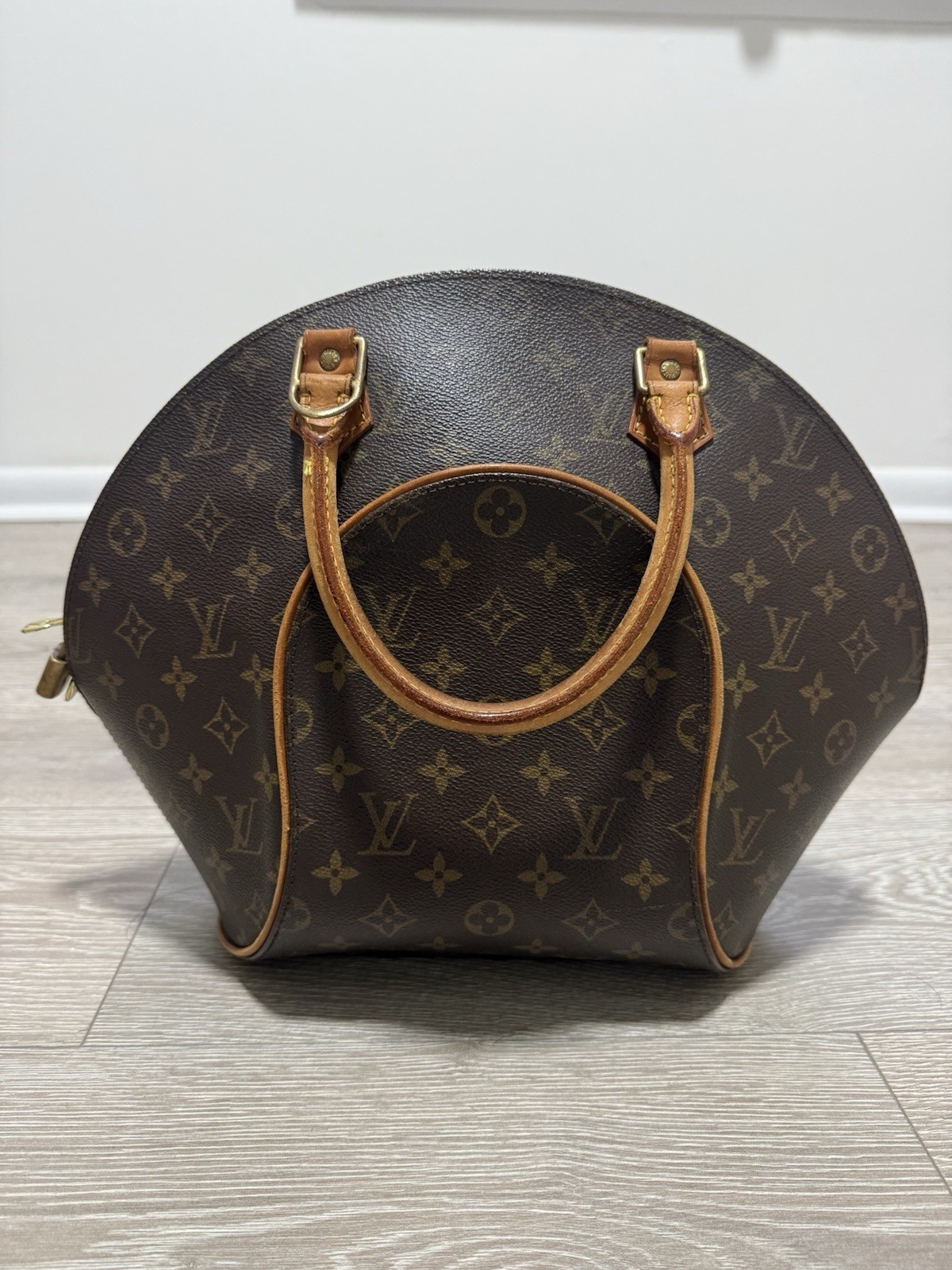 Auth Louis Vuitton Ellipse Monogram Canvas Top Handle Satchel Bag Brown LV