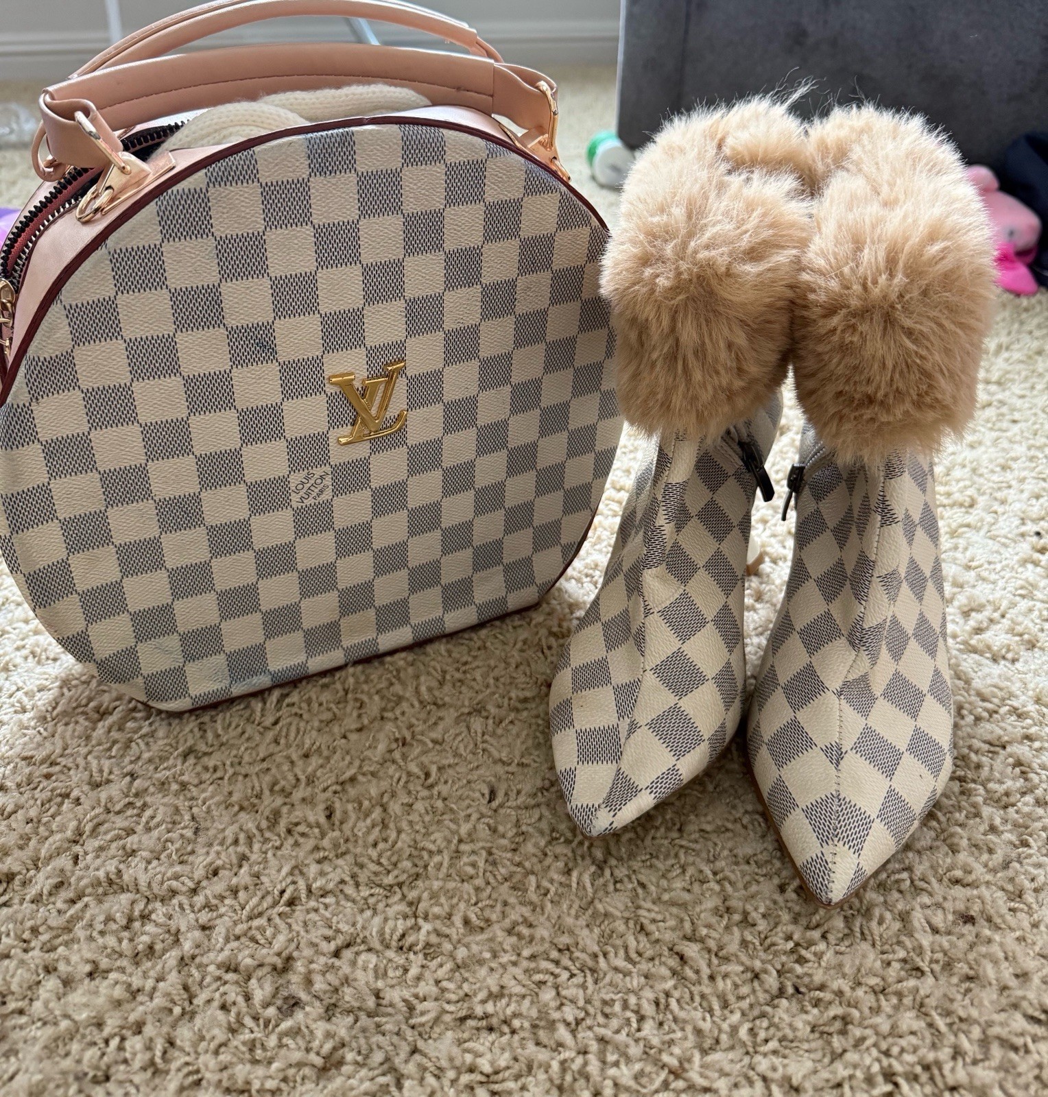 Louis Vuitton Damier Azur Satchel Top Handle Bag Gold-Tone Logo Women’s Designer