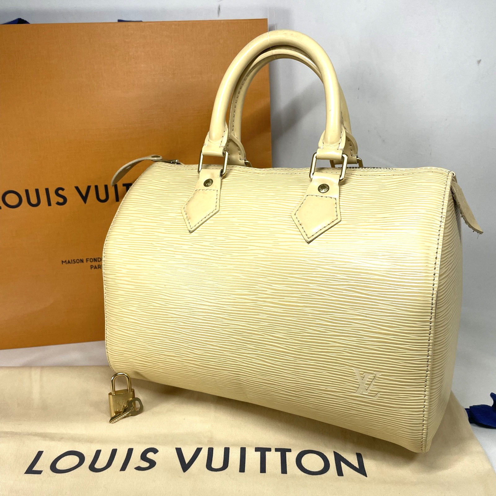 LOUIS VUITTON Speedy 25 Hand Bags M4301A Epi Vanilla White Boston Authentic