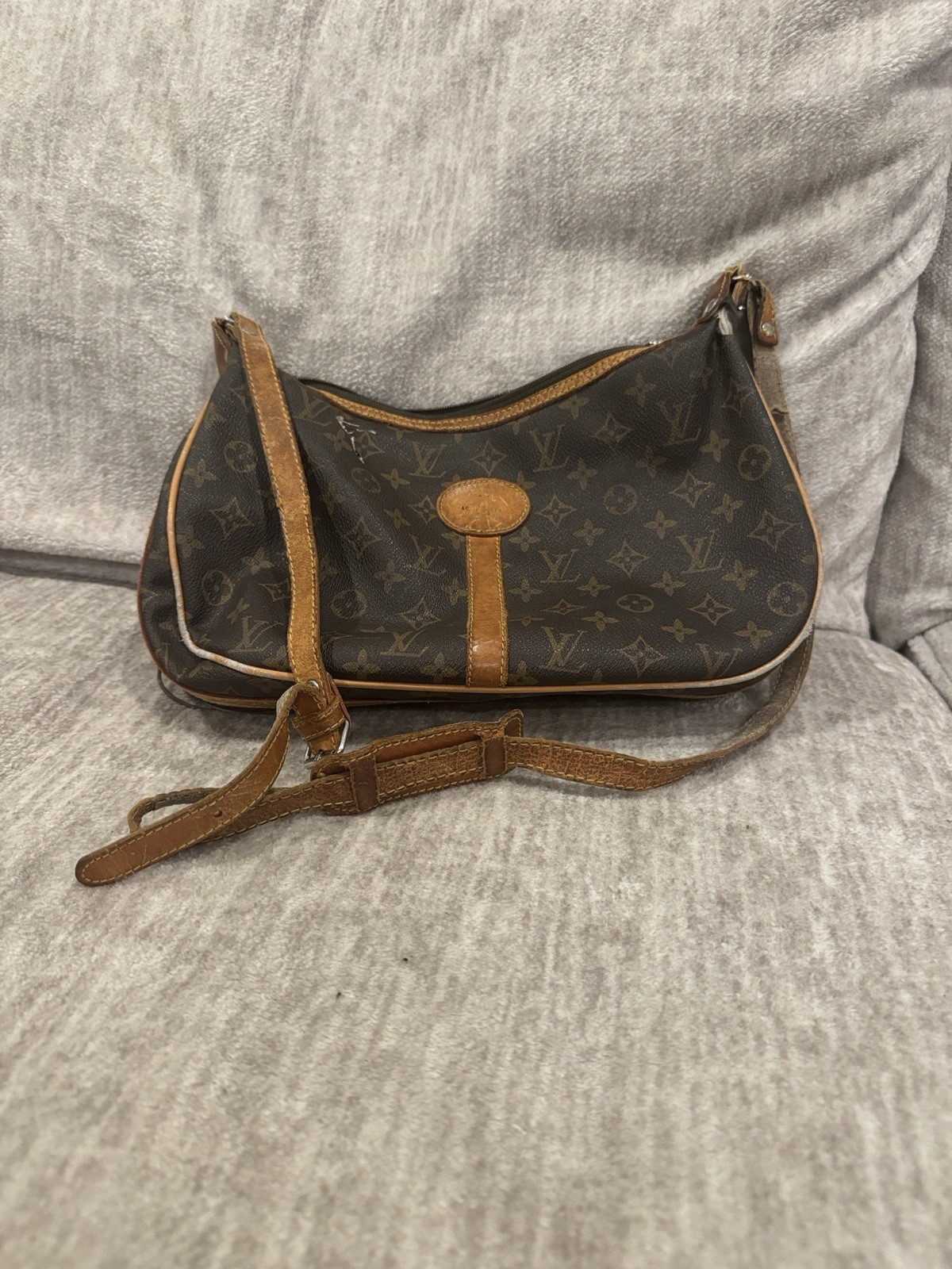 Louis Vuitton Brown Monogram Canvas Leather Satchel Bag Vintage Crossbody Purse