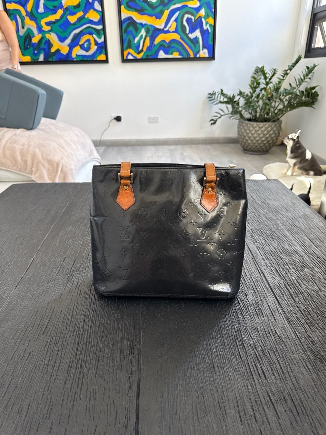 Louis Vuitton Vernis Monogram Houston Bag Black Leather 1669217