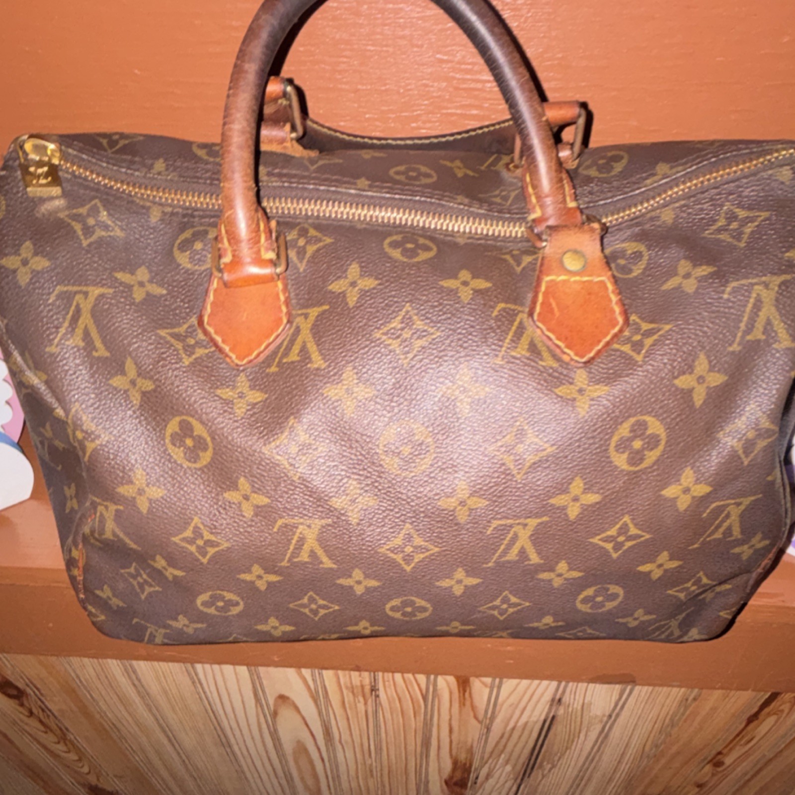 Louis Vuitton Brown Monogram Satchel Top Handle Bag Gold Hardware Women