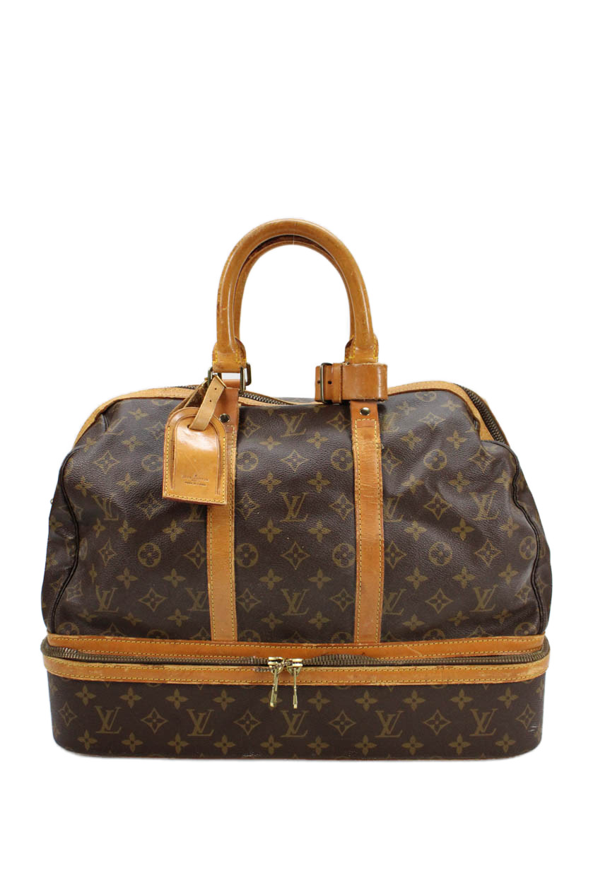 Louis Vuitton Womens Monogram Coated Canvas Sac Sport Travel Handbag Brown