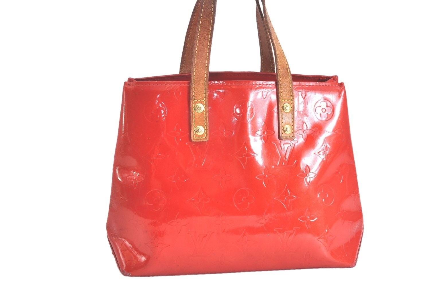 Authentic Louis Vuitton Vernis Reade PM Hand Bag Red M91088 LV 166AA