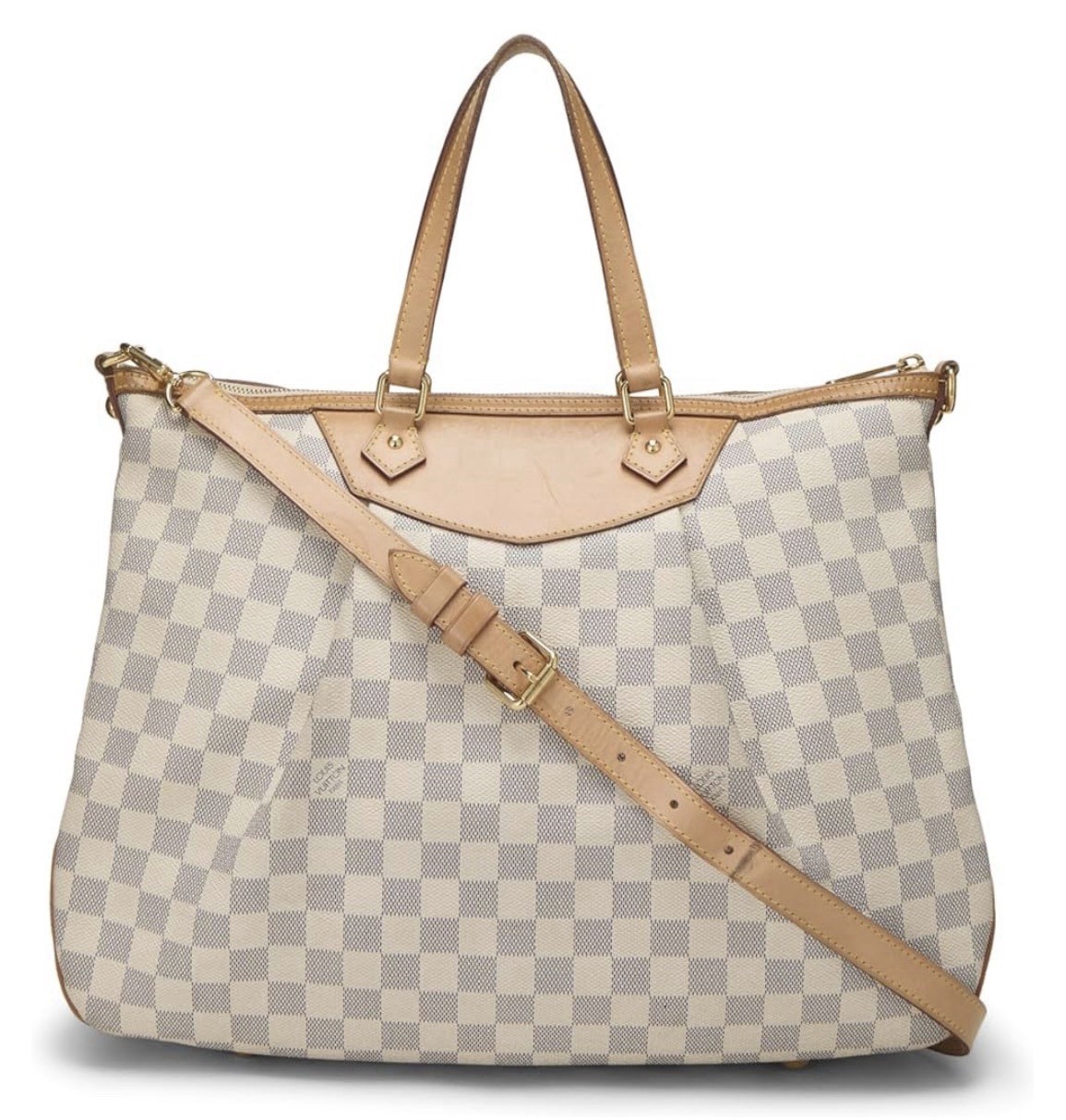 Louis Vuitton Damier Azur Shoulder Bag Ivory Beige Gold Hardware Double Handles
