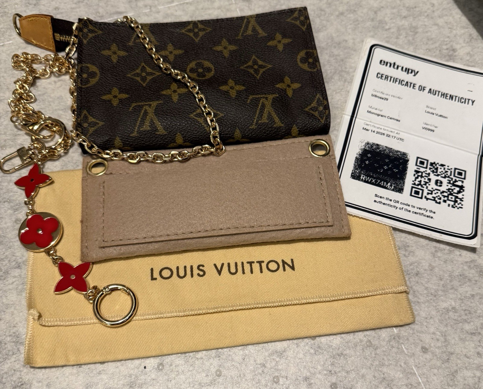 Louis Vuitton Monogram Bucket PM Pouch + Chain | Authenticated ✨