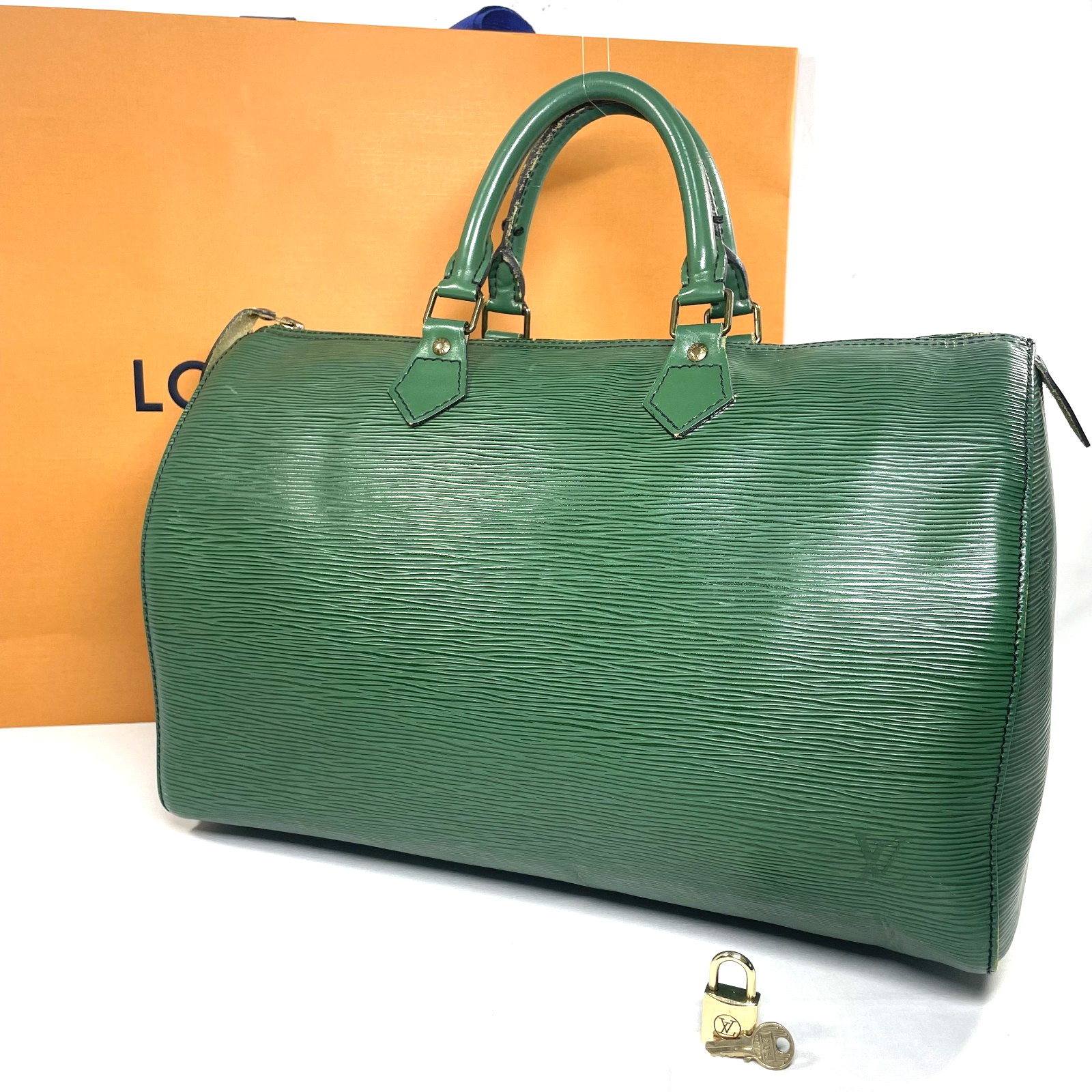 LOUIS VUITTON Speedy 35 Hand bags M42994 Epi Green Leather Boston Authentic