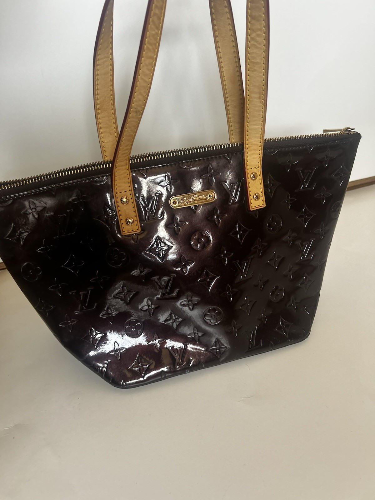 Louis Vuitton Vernis Monogram Dark Brown Tote Bag, Double Handles