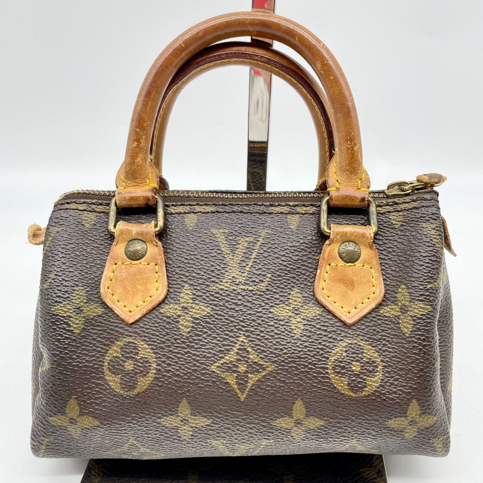 Louis Vuitton Boston Bag Mini Speedy Brown Monogram Leather Handbag M41528 Auth